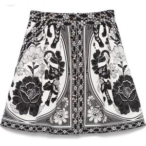 Farm Rio Flower Leopard Mini Skirt Black Off White NWOT Medium